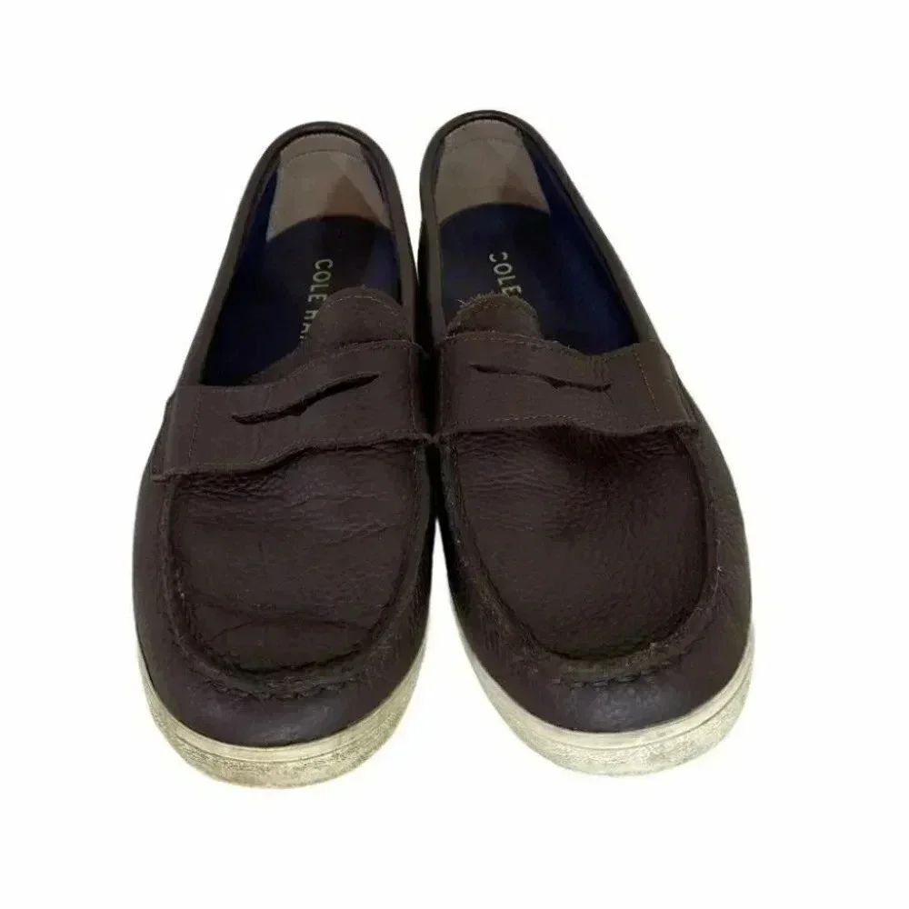 Cole Haan Penny Loafers 10 Dark Brown Pebbled Leather Slip On C28530‎